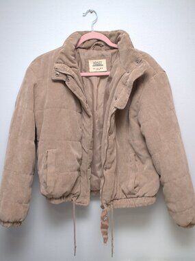 Ashley Outerwear Size L, Brown Puffer Zip Up Corduroy Coat
